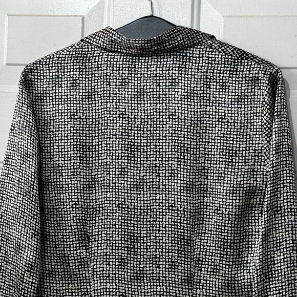 Nora Noh Silk Pet Sz M Blouse Button Up Shirt Long Sleeve Black/White Spots - Picture 6 of 11